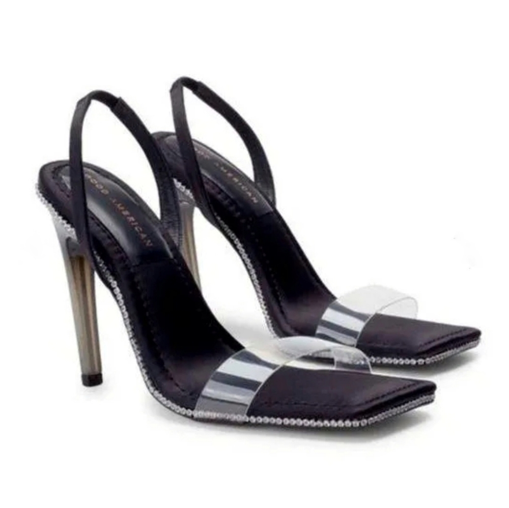 Good American NWT Crystal Crush Lucite Rhinestone Sling Back Heels